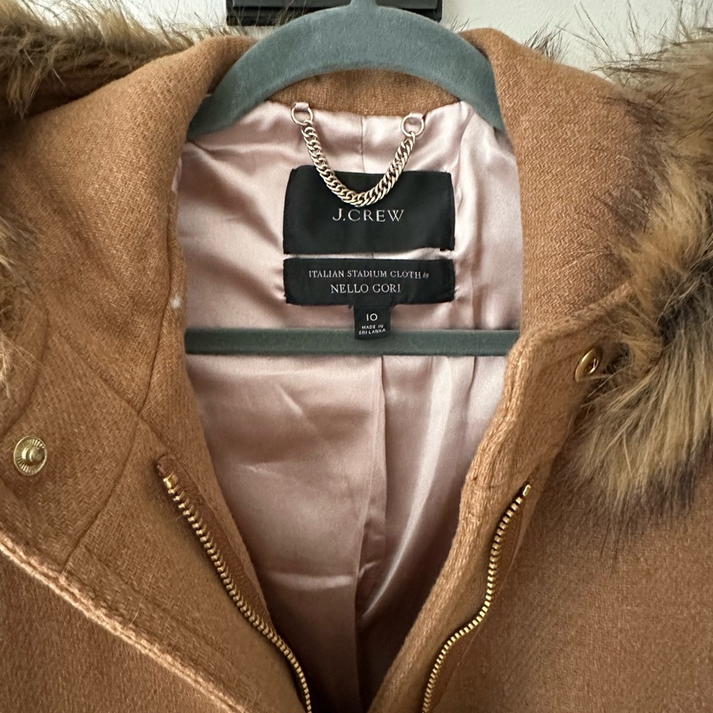 J. Crew Stadium Italian Wool Coat with Faux Fur Trim - Picture 4 of 6
